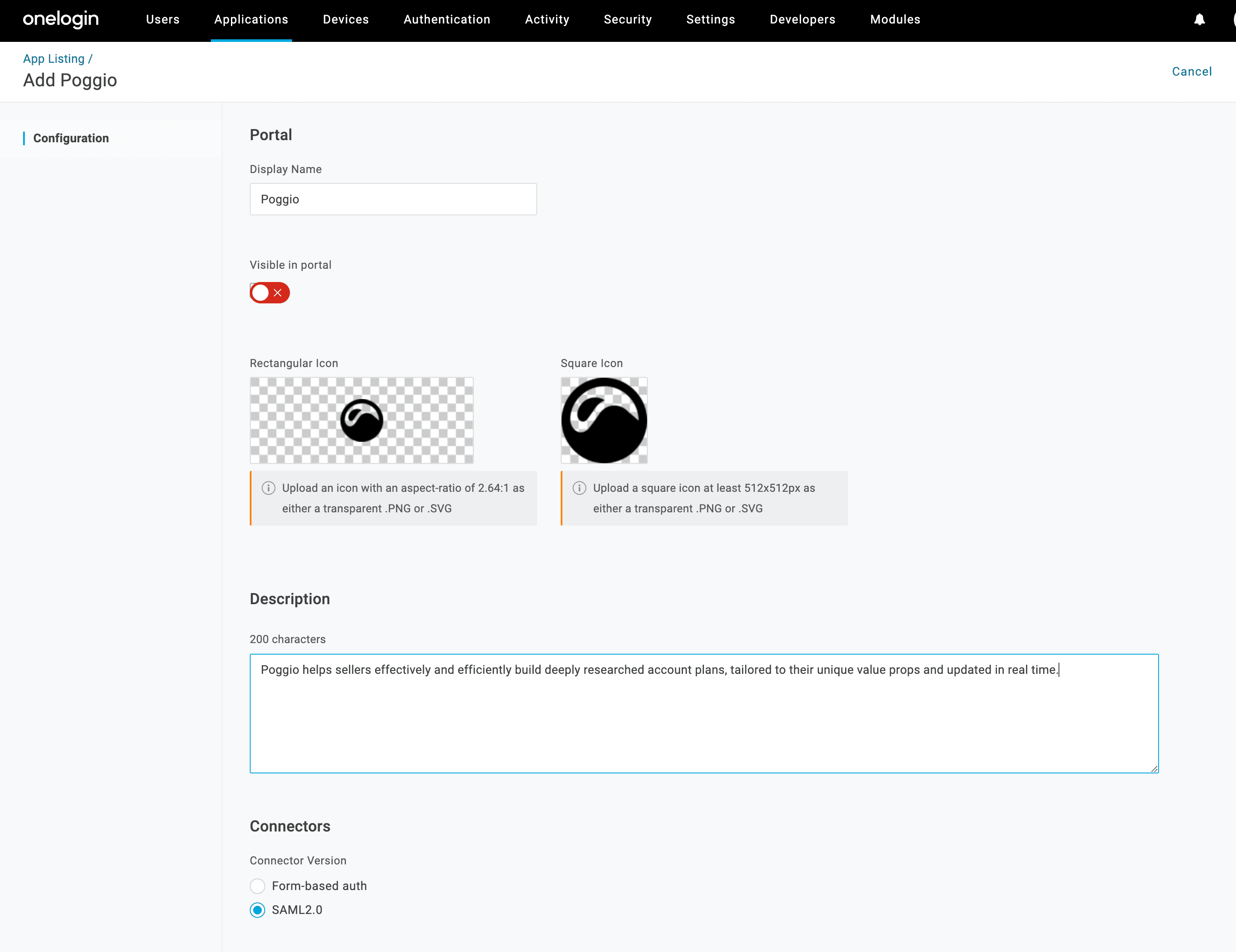OneLogin SAML settings