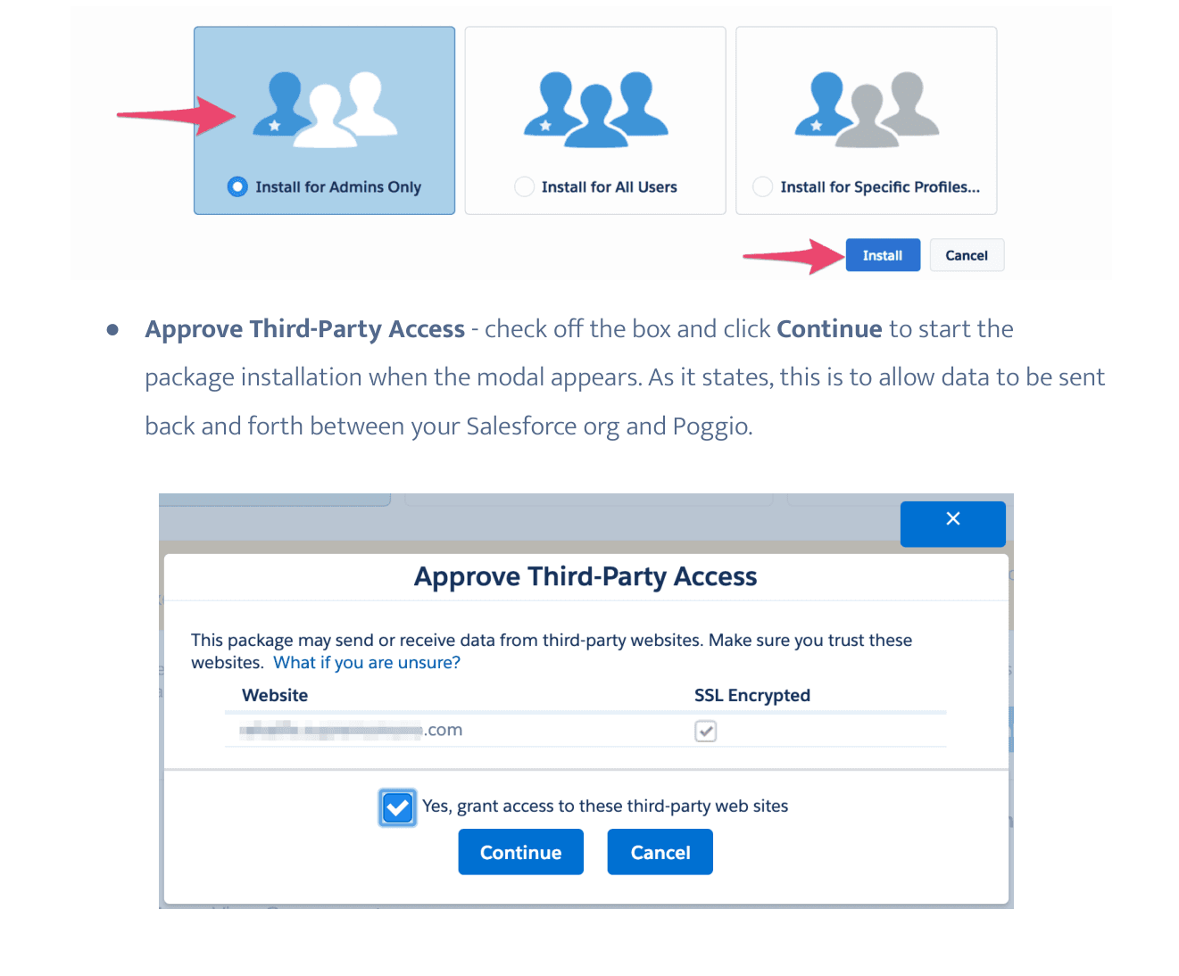 Install for Admins Only and Approve Third-Party Access dialogs
